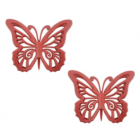 Rustic Butterfly Wooden Wall Decor With Red Finish