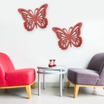 Rustic Butterfly Wooden Wall Decor With Red Finish