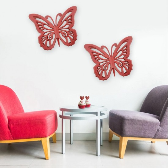 Rustic Butterfly Wooden Wall Decor With Red Finish