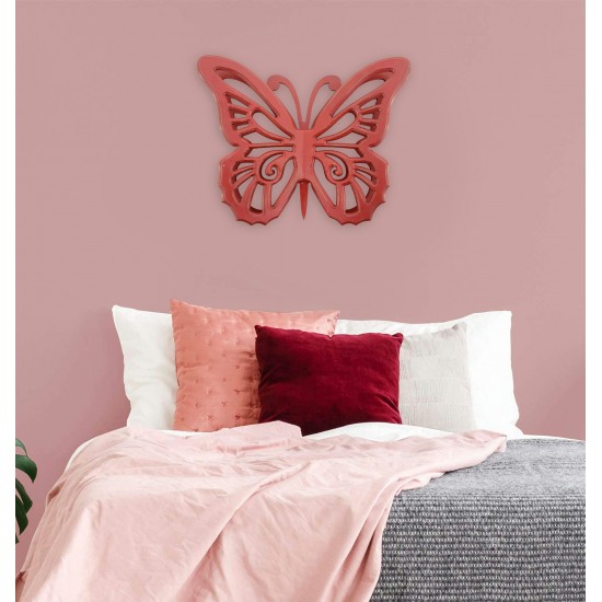 Rustic Butterfly Wooden Wall Decor With Red Finish