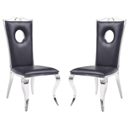 ACME Cyrene Side Chair (Set-2), PU & Stainless Steel