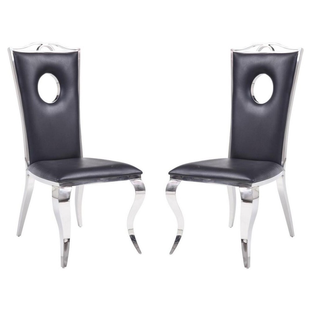 ACME Cyrene Side Chair (Set-2), PU & Stainless Steel