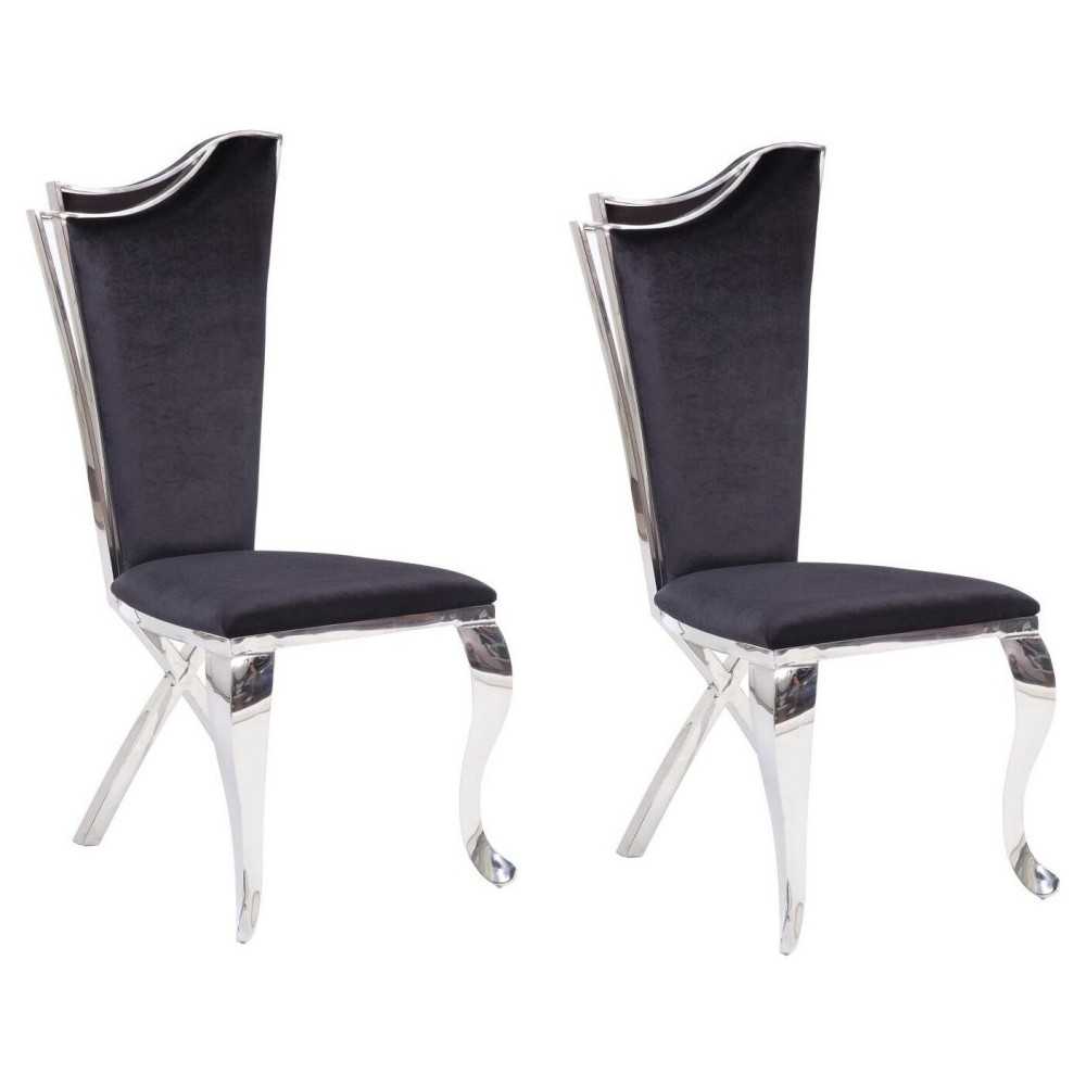 ACME Cyrene Side Chair (Set-2), Fabric & Stainless Steel