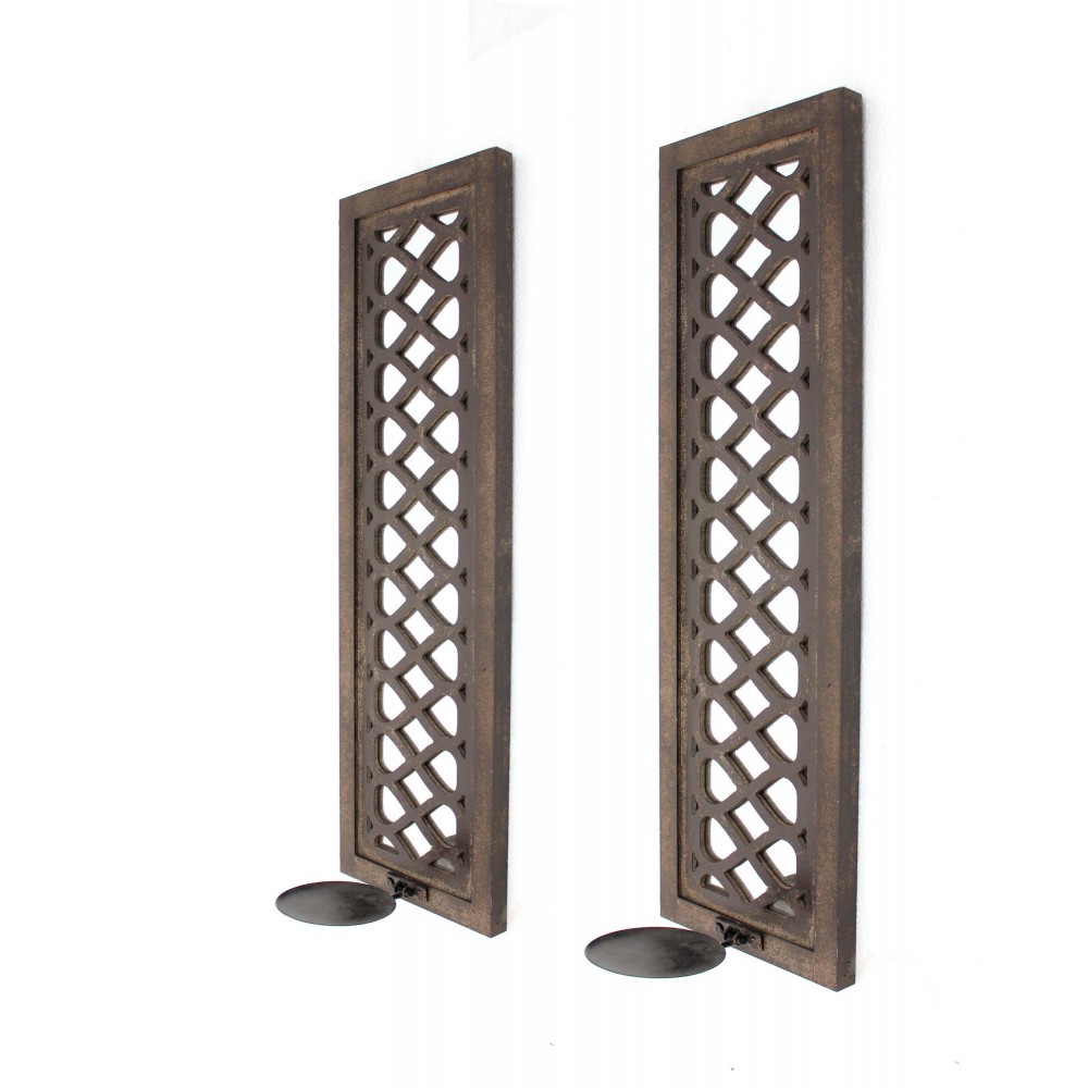 Vintage Candle Holder Sconce Set With Lattice Style Mirrors Vintage Candle Holder Sconce Set With Lattice Style Mirrors