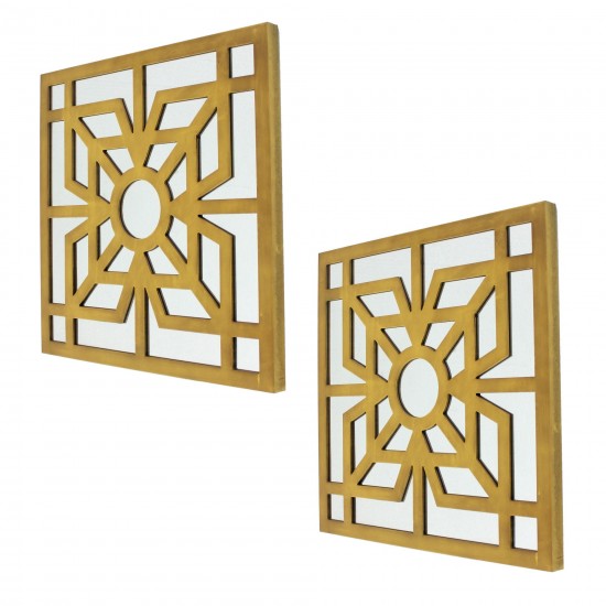 Modern Mirrored Bright Gold Wooden Wall Decor