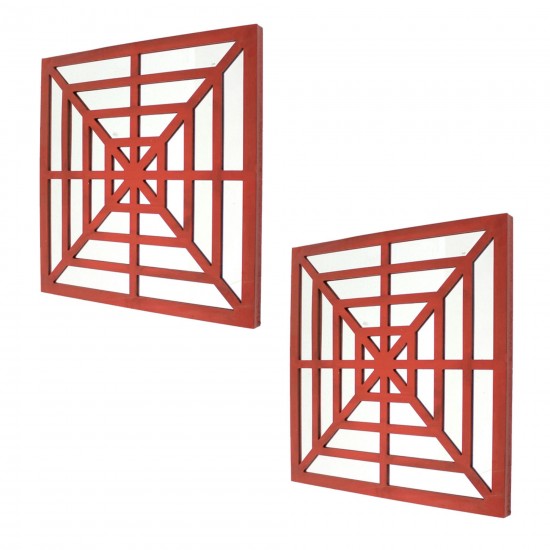 Modern Mirrored Bright Red Wooden Wall Decor