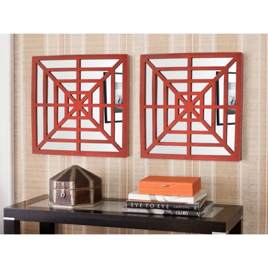 Modern Mirrored Bright Red Wooden Wall Decor