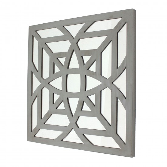 Contemporary Mirrored Square Grey Wooden Wall Decor