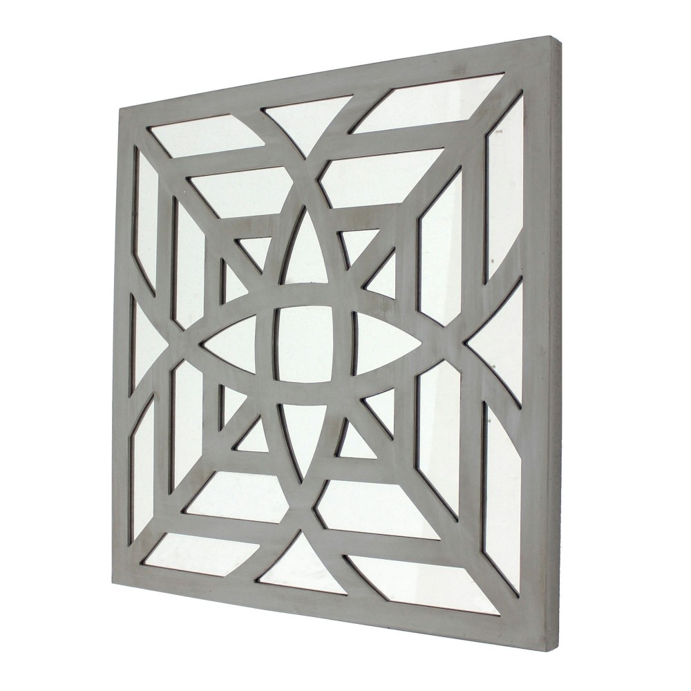 Contemporary Mirrored Square Grey Wooden Wall Decor