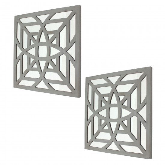 Contemporary Mirrored Square Grey Wooden Wall Decor