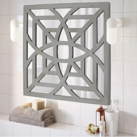 Contemporary Mirrored Square Grey Wooden Wall Decor