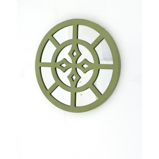 Rustic Mirrored Round Grassy Wooden Wall Decor