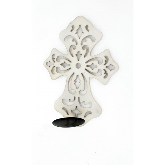 Traditional Wooden Cross Candle Holder Sconce