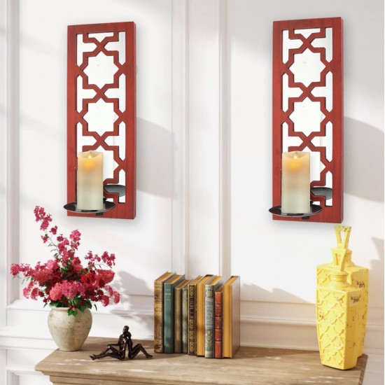 Traditional Mirrored Red Candle Holder Sconce