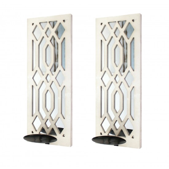 Traditional Mirrored White Candle Holder Sconce
