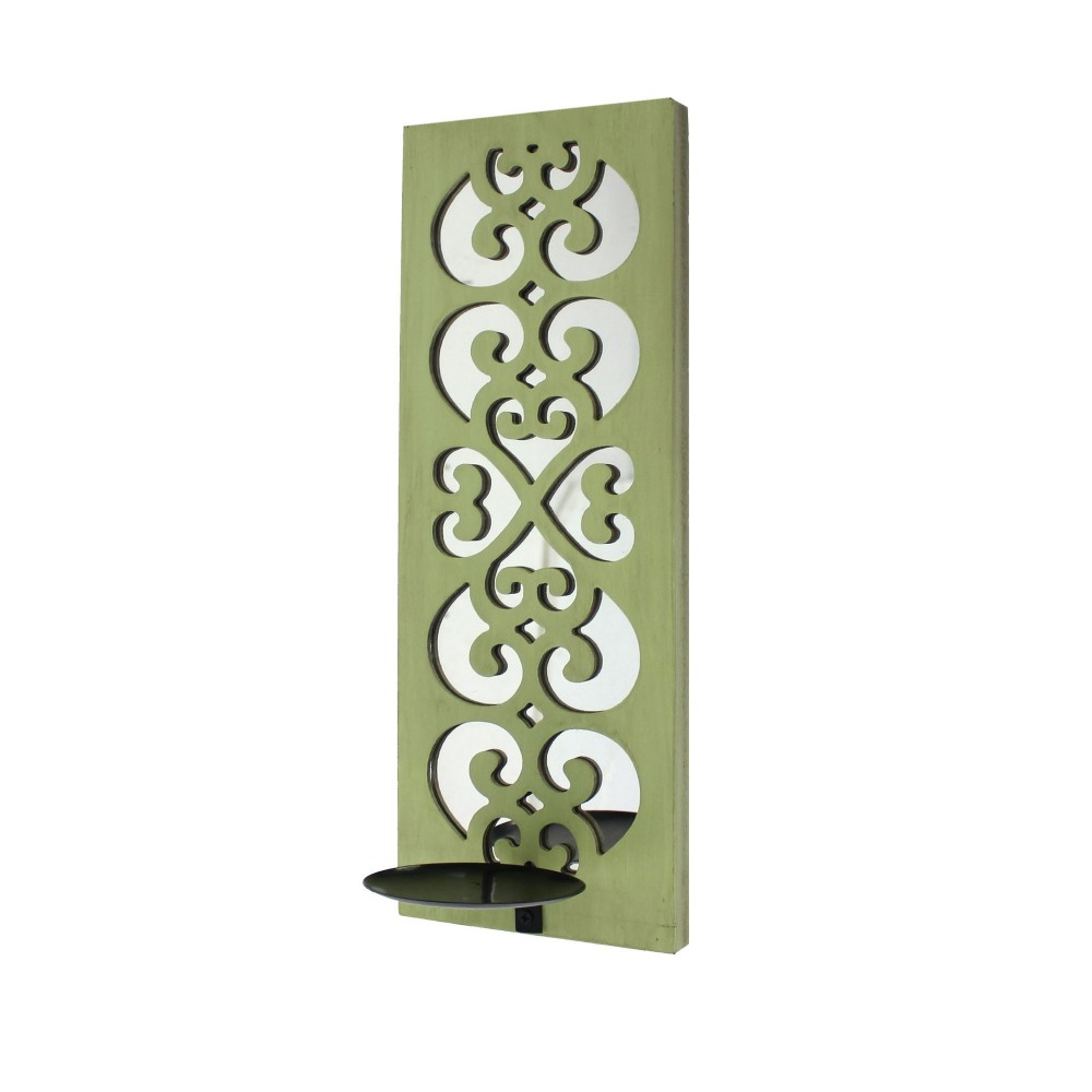 Traditional Green Candle Holder Sconce With Mirror