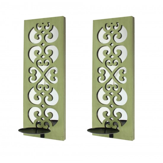 Traditional Green Candle Holder Sconce With Mirror