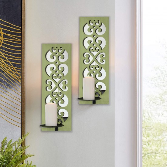 Traditional Green Candle Holder Sconce With Mirror