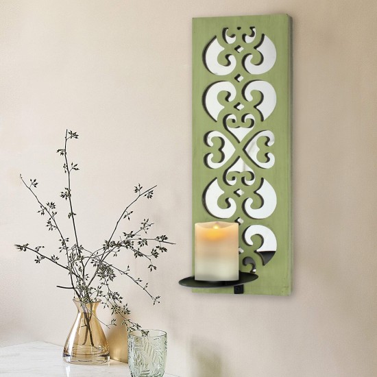 Traditional Green Candle Holder Sconce With Mirror