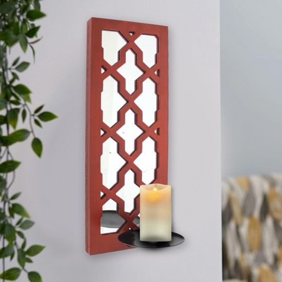 Minimalist Mirrored Red Candle Holder Sconce