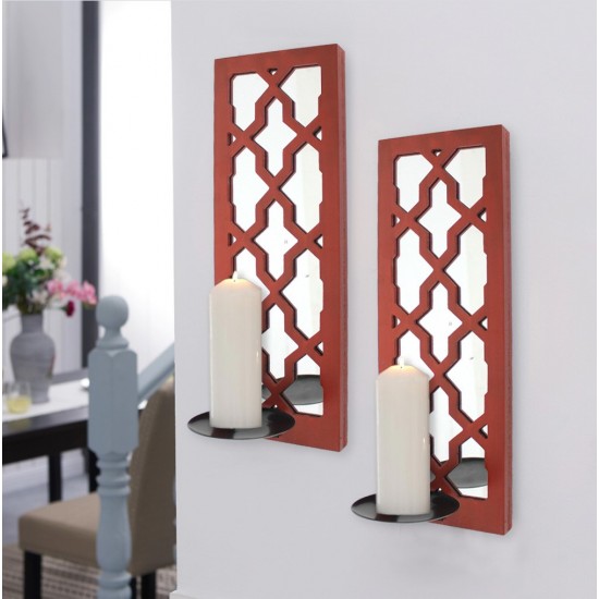 Minimalist Mirrored Red Candle Holder Sconce