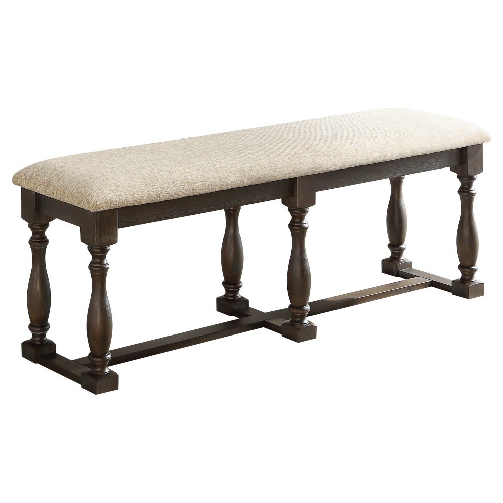 ACME Leilani Bench, Tan Fabric & Walnut ACME Leilani Bench, Tan Fabric & Walnut