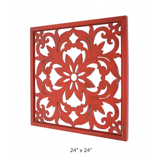 Vintage Red Floral Wall Plaque