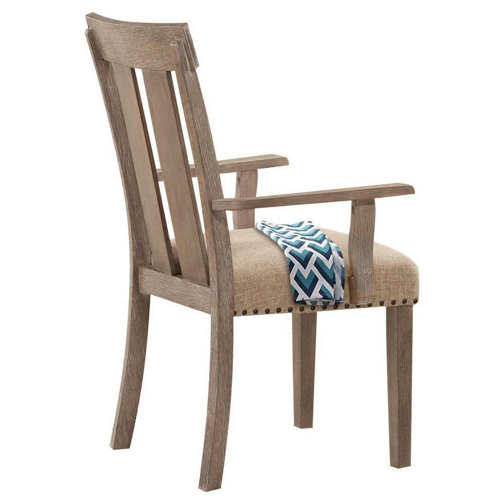 ACME Nathaniel Arm Chair (Set-2), Fabric & Maple (2Pc/1Ctn)