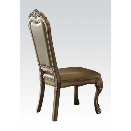 ACME Dresden Side Chair (Set-2), Bone PU, Fabric & Gold Patina