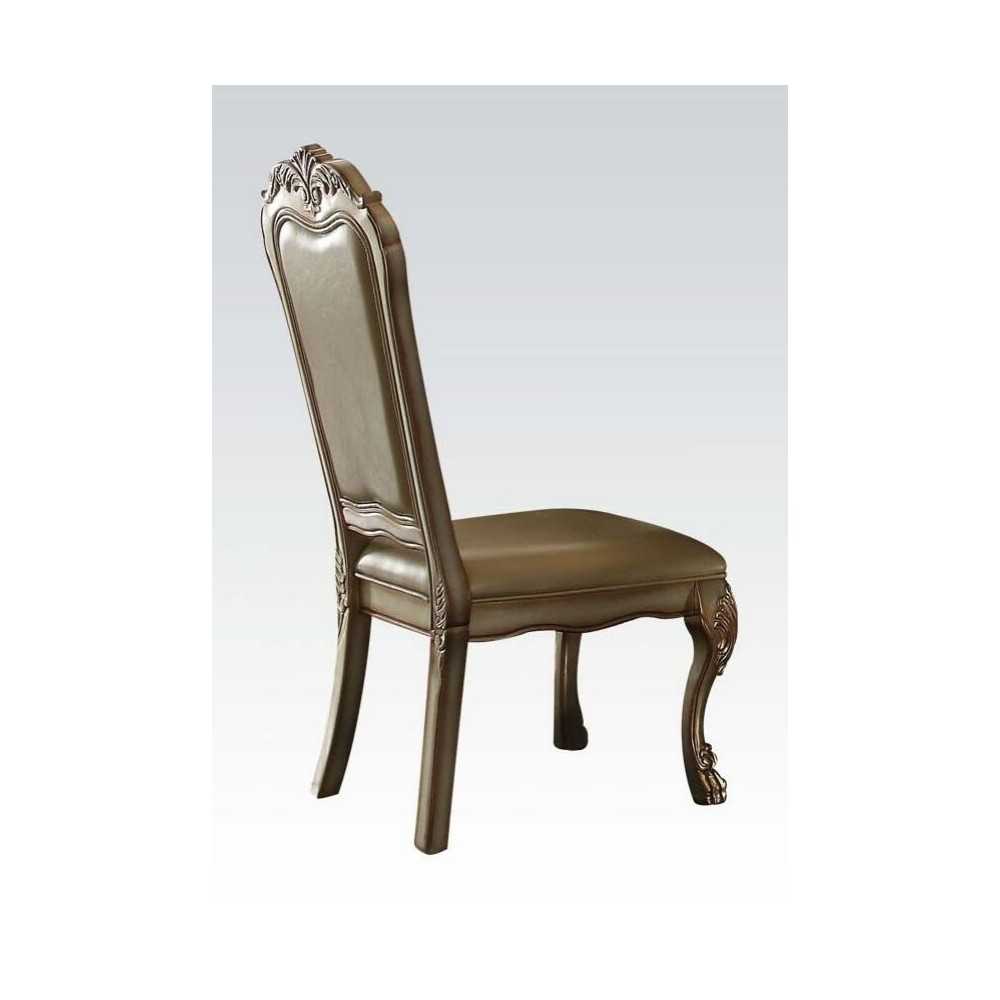 ACME Dresden Side Chair (Set-2), Bone PU, Fabric & Gold Patina