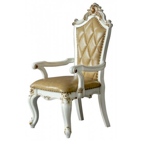 ACME Picardy Arm Chair (Set-2), PU & Antique Pearl