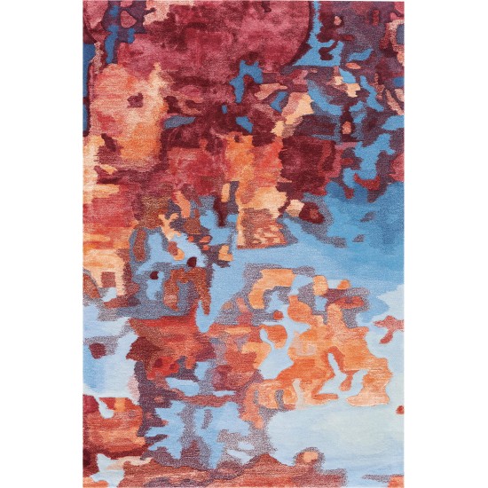 Nourison Prismatic PRS13 Area Rug, Blue/Flame, 3'9" x 5'9"