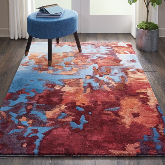 Nourison Prismatic PRS13 Area Rug, Blue/Flame, 3'9" x 5'9"