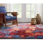 Nourison Prismatic PRS13 Area Rug, Blue/Flame, 5'6" x 7'5"