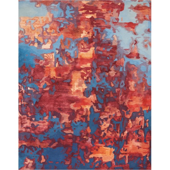 Nourison Prismatic PRS13 Area Rug, Blue/Flame, 7'9" x 9'9"