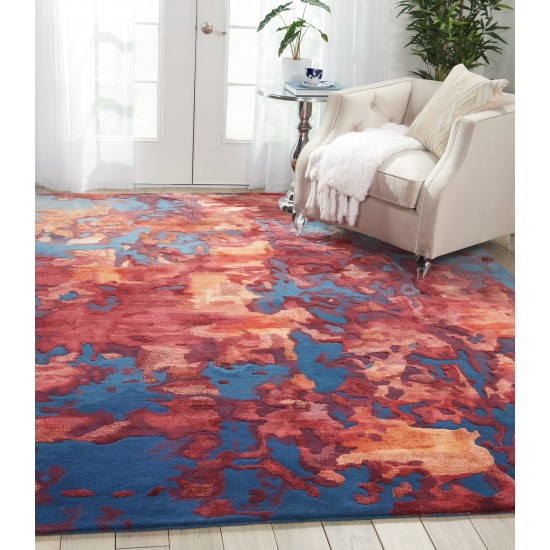 Nourison Prismatic PRS13 Area Rug, Blue/Flame, 7'9" x 9'9"