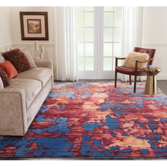 Nourison Prismatic PRS13 Area Rug, Blue/Flame, 8'6" x 11'6"