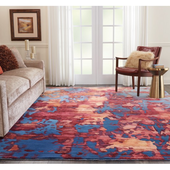 Nourison Prismatic PRS13 Area Rug, Blue/Flame, 8'6" x 11'6"