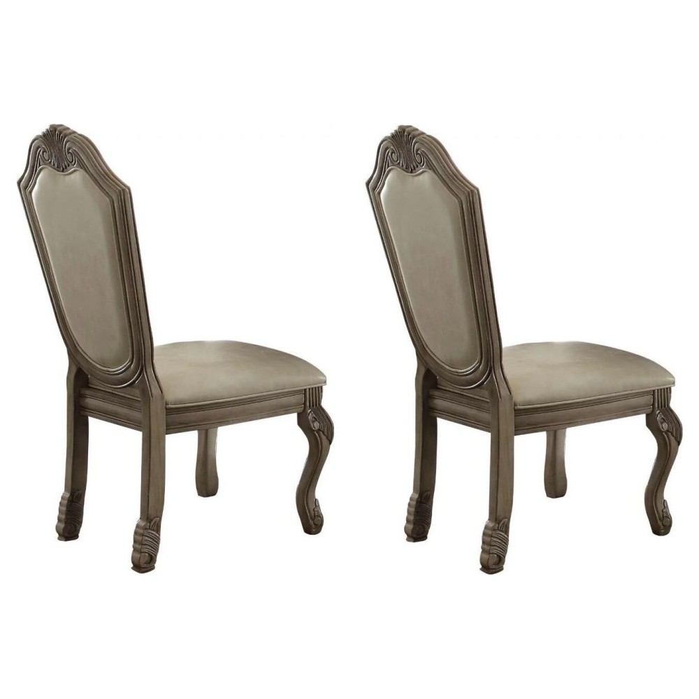 ACME Chateau de Ville Side Chair (Set-2), PU & Antique White