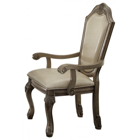 ACME Chateau de Ville Arm Chair (Set-2), PU & Antique White