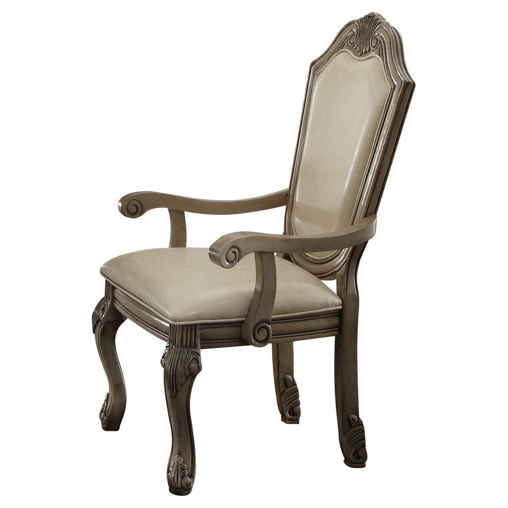 ACME Chateau de Ville Arm Chair (Set-2), PU & Antique White