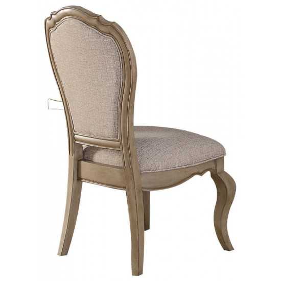 ACME Chelmsford Side Chair (Set-2), Beige Fabric & Antique Taupe