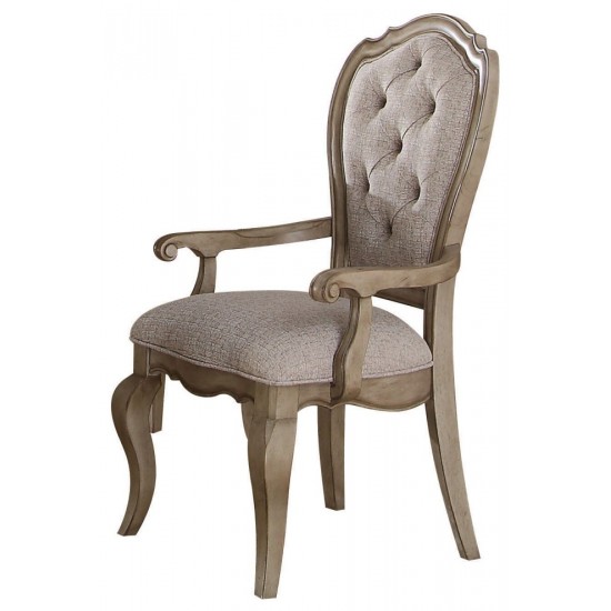 ACME Chelmsford Arm Chair (Set-2), Beige Fabric & Antique Taupe