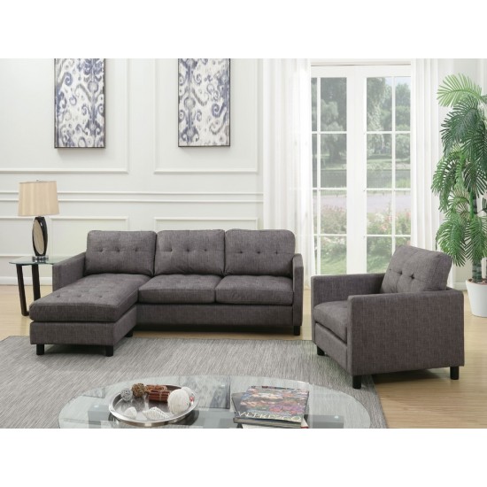 ACME Ceasar Sectional Sofa (Rev. Ottoman), Gray Fabric