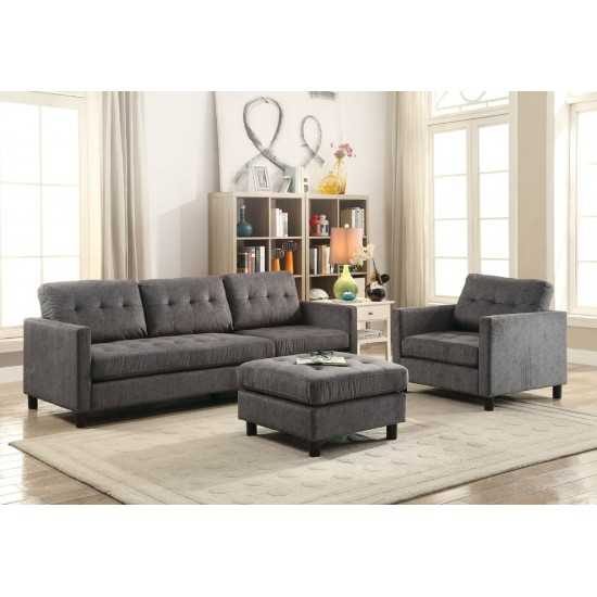 ACME Ceasar Sectional Sofa (Rev. Ottoman), Gray Fabric