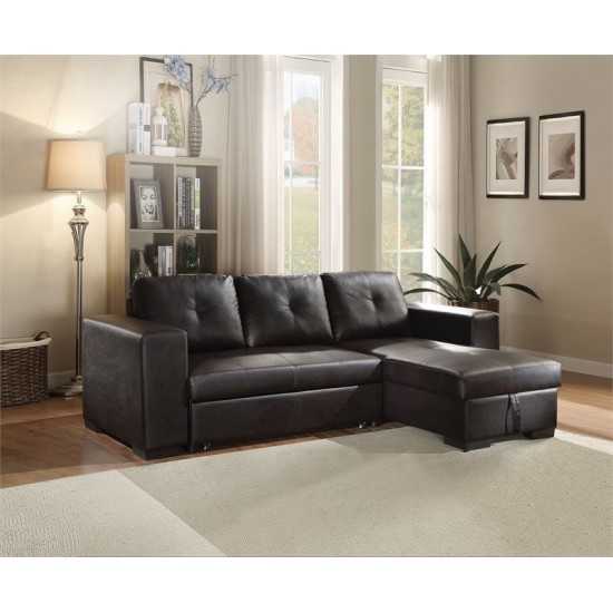 ACME Lloyd Sectional Sofa w/Sleeper, Black PU