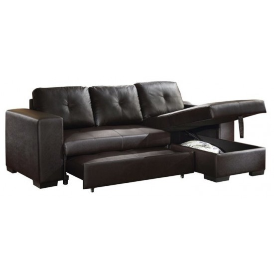 ACME Lloyd Sectional Sofa w/Sleeper, Black PU