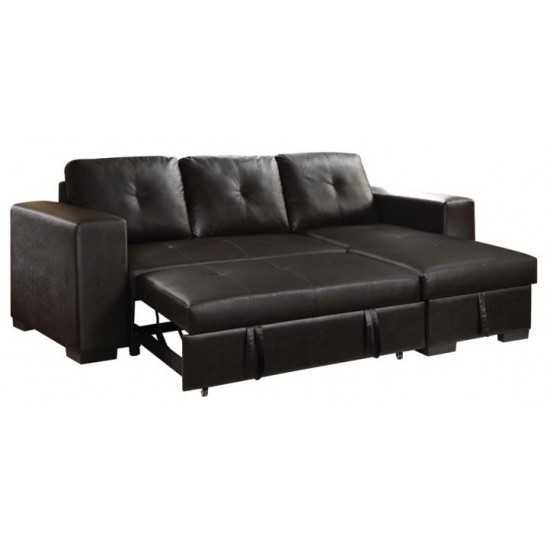 ACME Lloyd Sectional Sofa w/Sleeper, Black PU