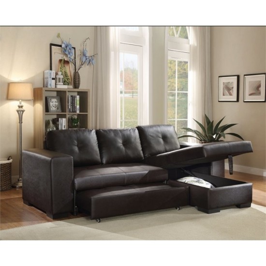 ACME Lloyd Sectional Sofa w/Sleeper, Black PU