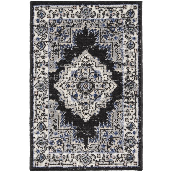 Nourison Passion PSN03 Area Rug, Black/Ivory, 1'10" x 2'10"